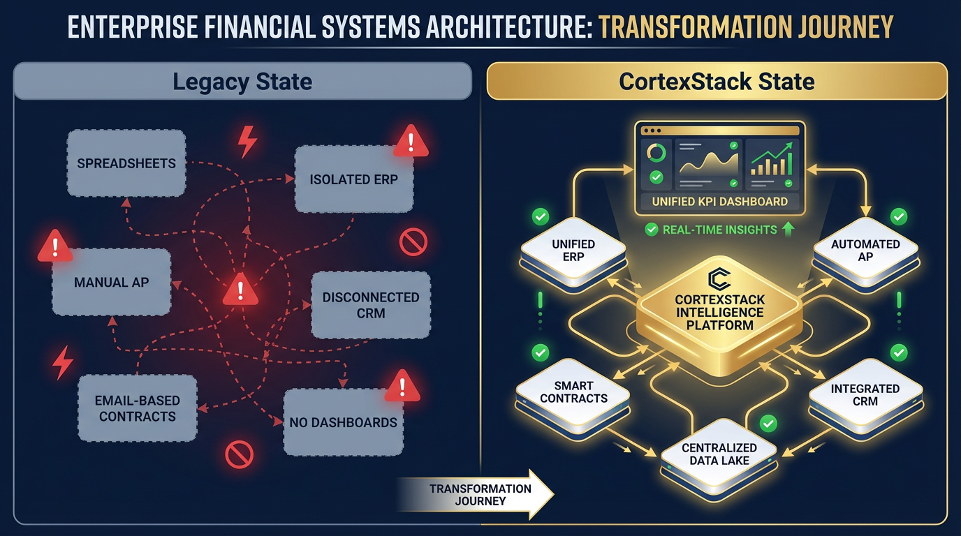 Before and after: legacy vs CortexStack architecture